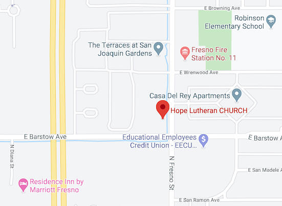 map showing location of Hope Lutheran Church